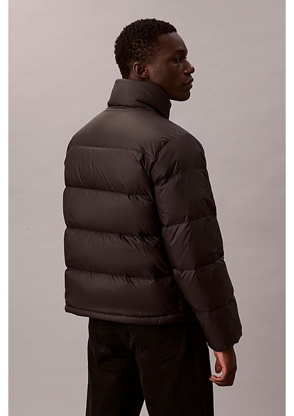 Erkek Regular Fit Dik Yaka Aplike Logolu Şişme Mont - Siyah modelleri