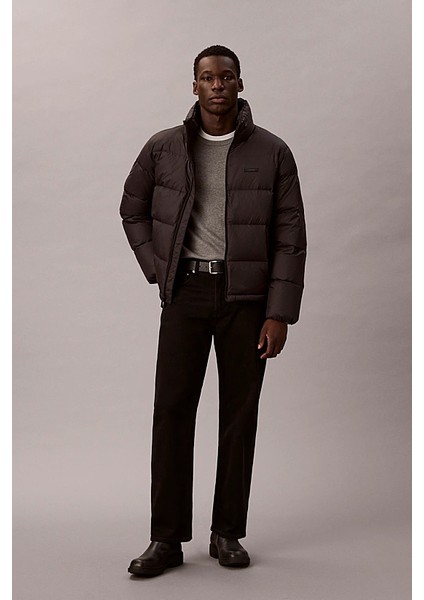 Erkek Regular Fit Dik Yaka Aplike Logolu Şişme Mont - Siyah fırsatları