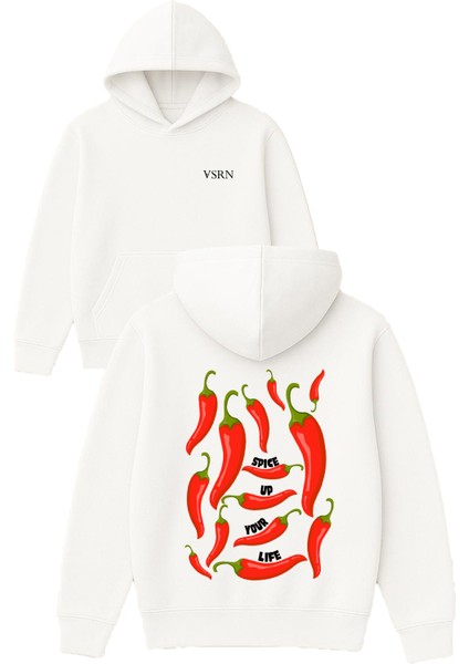 Spice Up Your Lıfe Tasarım Baskılı Oversize Beyaz Kapüşonlu Sweatshirt