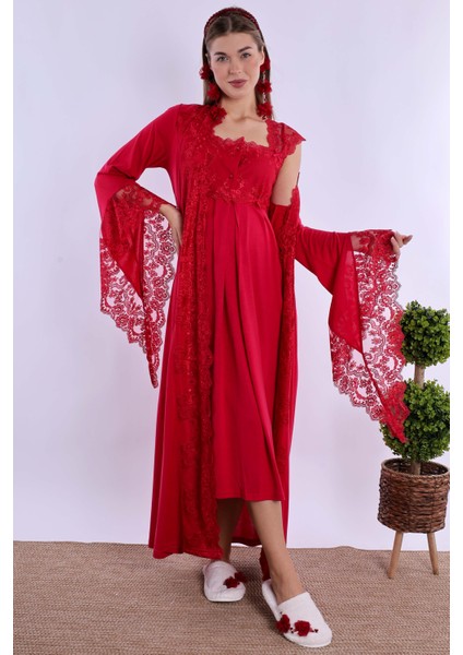 Vişne Dantelli Hamile Lohusa Set