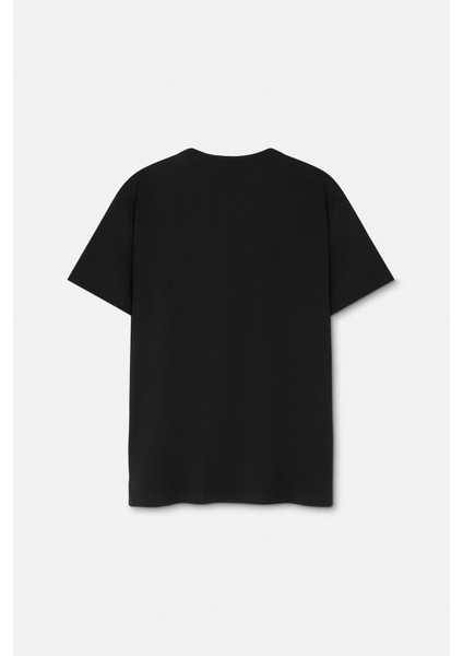 Erkek Regular Fit Kadife Baskı V Amblemli Bisiklet Yaka T-Shirt - Siyah fiyatları