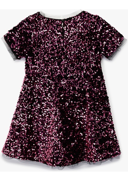 Parlak Pullu Payetli Bisiklet Yaka Kısa Kollu Elbise fiyatları