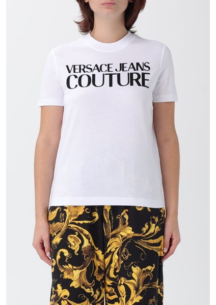 Kadın Regular Fit Yazı Logolu Bisiklet Yaka T-Shirt - Beyaz