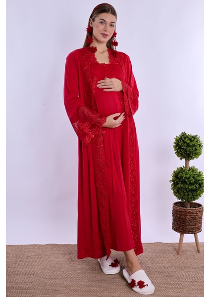 Vişne Sabahlıklı Hamile Lohusa Gecelik Takım fiyatları