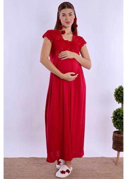 Vişne Sabahlıklı Hamile Lohusa Gecelik Takım indirimleri