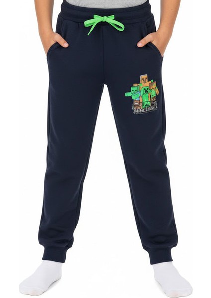 Erkek Çocuk Eşofman Altı Minecraft Baskılı 2 İplik Şardonlu