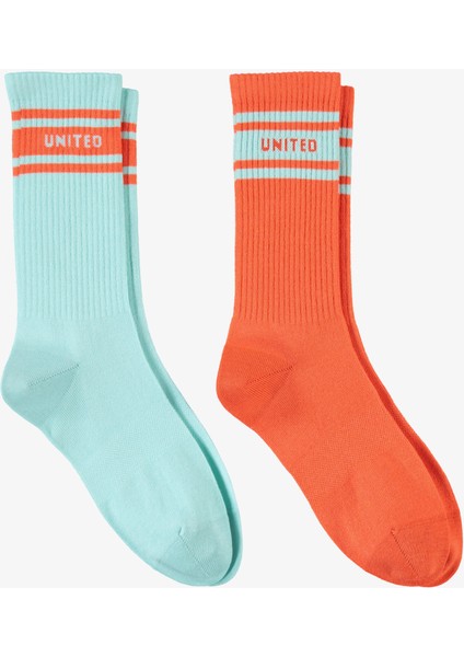 Unıted4 Unisex Turuncu/mavi 2'li Çorap