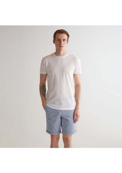 Erkek Beyaz Slim Fit Bisiklet Yaka Logolu T-Shirt