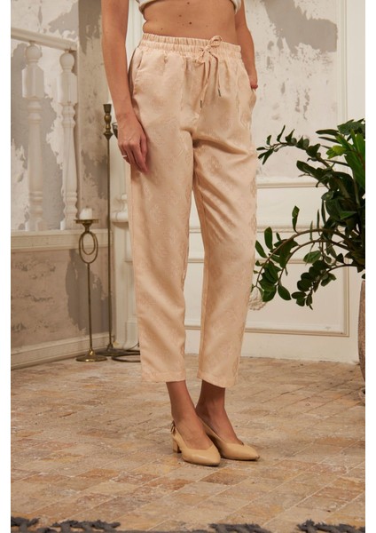 Kadın Beli Lastikli Kumaş Pantolon