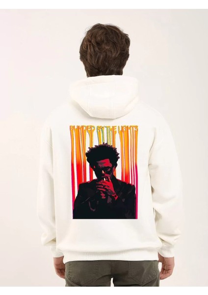 Unisex Baskılı Oversize Üç Iplik Kapüşonlu Sweatshirt - Beyaz fiyatları