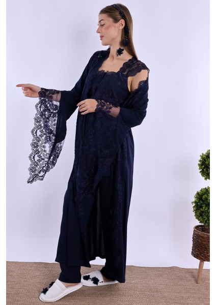 Lacivert Sabahlıklı Hamile Lohusa Pijama Takımı modelleri