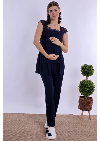 Lacivert Sabahlıklı Hamile Lohusa Pijama Takımı indirimleri