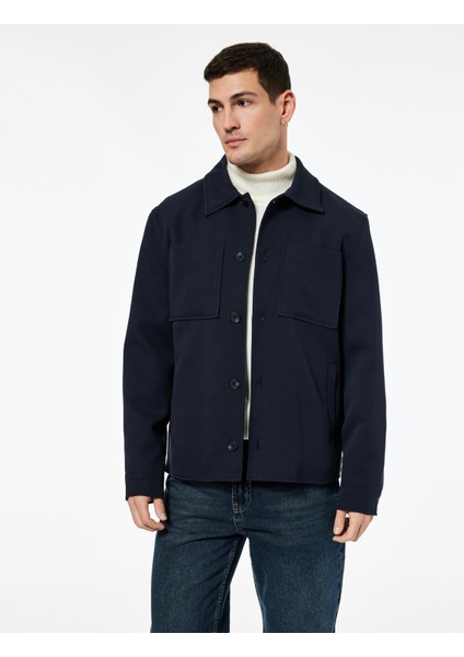 Uzun Kollu Cep Detaylı Düğmeli Gömlek Yaka Slim Fit Mevsimlik Ceket