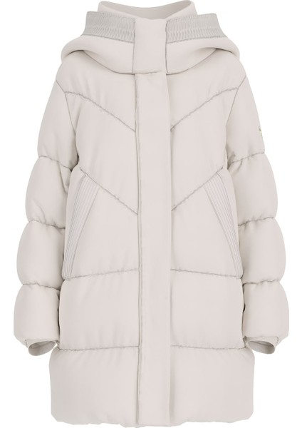 Kadın Eleonor Kapüşonlu Asimetrik Dikişli Uzun Şişme Mont - Beyaz