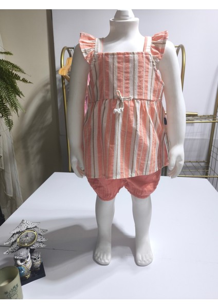 Kız Bebek Alt-Üst Şortlu Takım %100 Pamuk Müslin Tarz Tasarım Premium, Lila Şeftali fiyatları