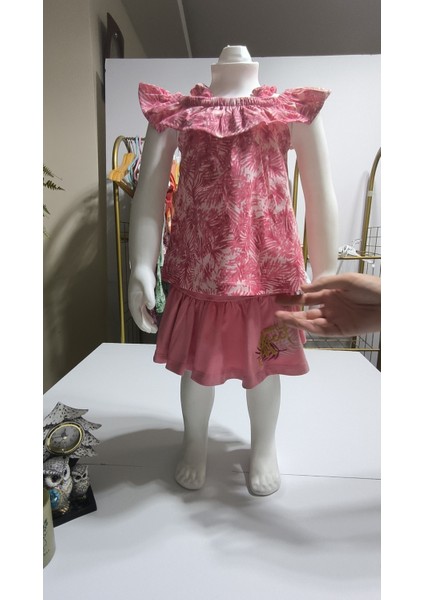 Kız Çocuk Etek-Tişört Takım, %100 Pamuk Nefes Alan, Lastikli Straplez, Tarz, Pileli modelleri