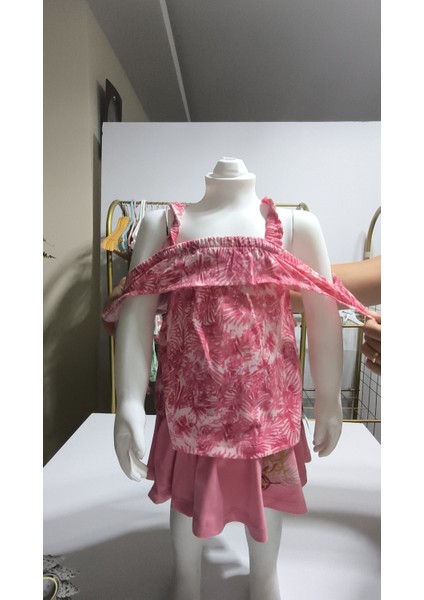 Kız Çocuk Etek-Tişört Takım, %100 Pamuk Nefes Alan, Lastikli Straplez, Tarz, Pileli fırsatları