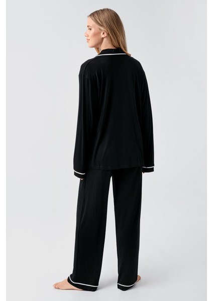 Uzun Kollu Düğmeli Esnek Viskoz Pijama Takım 18207 modelleri
