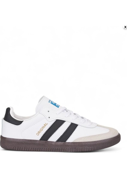 Unisex Beyaz Siyah Termo Taban Yanı Şeritli Bağcıklı Spor Ayakkabı