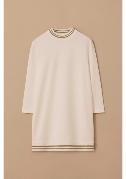 Kadın Şerit Detaylı Basic Tunik - Ekru