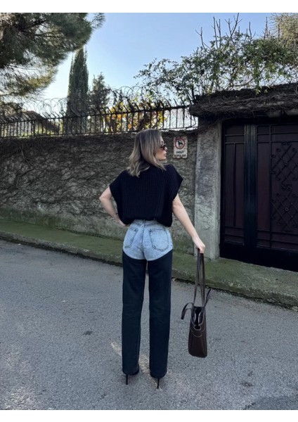 Kadın Jeans Kot Parçalı Palazzo Pantolon - Siyah indirimleri