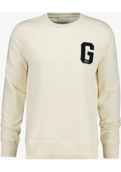 Erkek Regular Fit G Harf Yamalı Bisiklet Yaka Sweatshirt - Krem