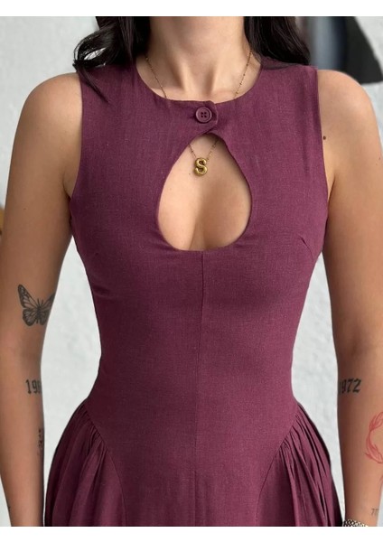 Kolsuz Uzun Kabardin Elbise - Bordo indirimleri