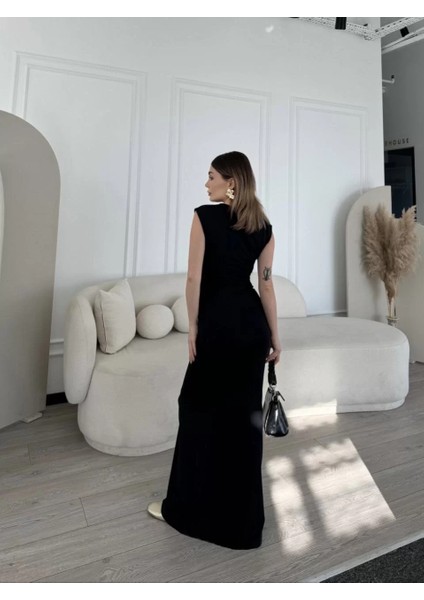 Kolsuz Uzun Likralı Elbise - Siyah modelleri