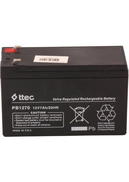 Ttec 12V 7AH-20HR Base Bakımsız Kuru Akü Alarm-Siren Için Ups Uygun Değil 1,75 kg