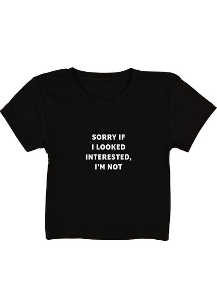 Sorry Baskılı Siyah Crop Top