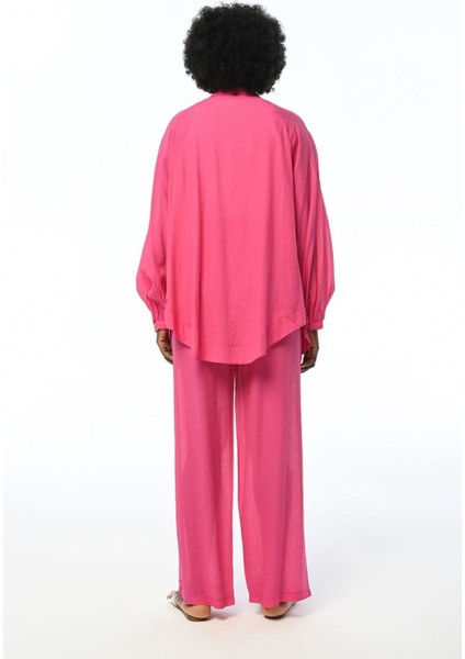 Kadın Rahat Kalıp Bol Paça Beli Lastikli Düz Renk Pantolon fiyatları