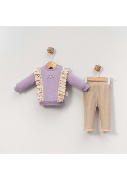 Çakar Bebe 6-18 Aylık Güllü Nakışlı 2li Takım -8035155 - Lila