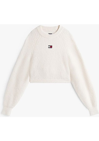 Kadın Boxy Fit Yün Karışımlı Düşük Omuzlu Crop Kazak - Kırık Beyaz indirimleri