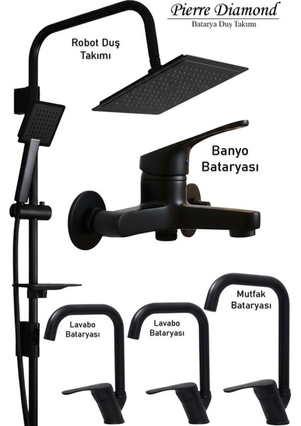 Banyo Lavabo Mutfak Bataryası Robot Duş Takımı Siyah Renk
