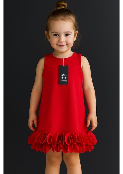 Kız Çocuk Kırmızı Abiye Elbise-1 Beden Küçük Tercih Edilebilir.-(Düğün,doğum Günü,özel Gün)