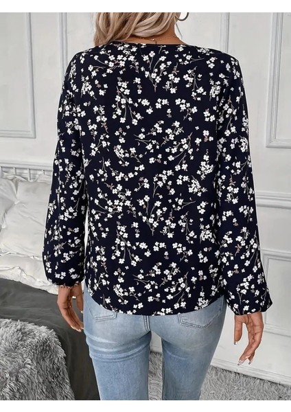 Mdb Kadın Uzun Kollu V Yakalı Çiçek Desenli Modal Bluz modelleri