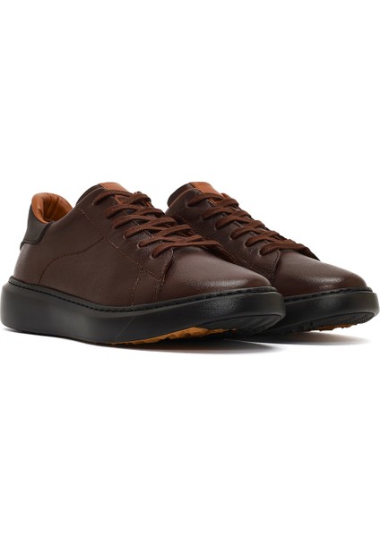 Erkek Kahverengi Bağcıklı Kalın Tabanlı Deri Sneaker 25WFD685318 modelleri
