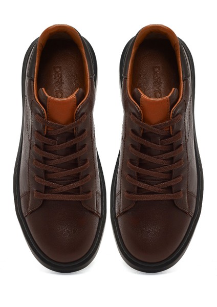Erkek Kahverengi Bağcıklı Kalın Tabanlı Deri Sneaker 25WFD685318