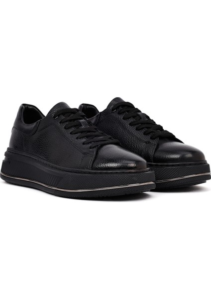 Erkek Siyah Bağcıklı Kalın Tabanlı Deri Sneaker 25WFD7601FT modelleri