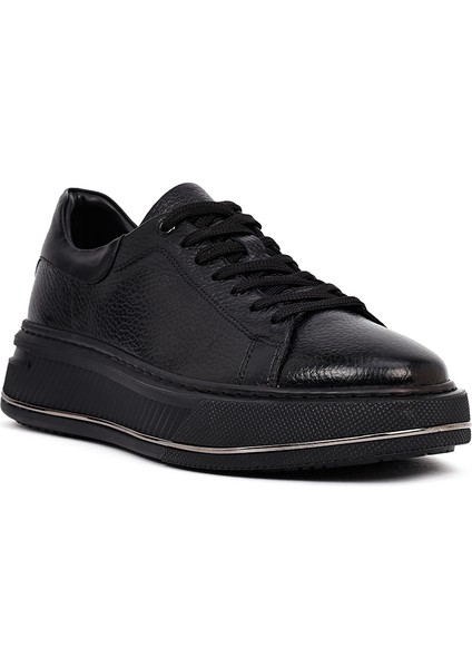 Erkek Siyah Bağcıklı Kalın Tabanlı Deri Sneaker 25WFD7601FT