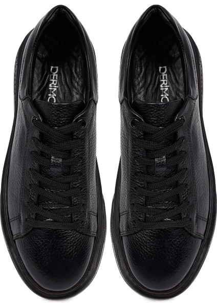 Erkek Siyah Bağcıklı Kalın Tabanlı Deri Sneaker 25WFD7601FT