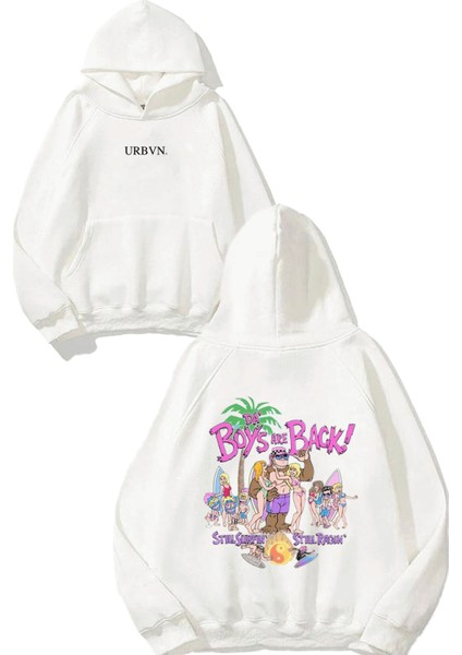 Boys Back Tasarım Baskılı Oversize Beyaz Kapüşonlu Sweatshirt