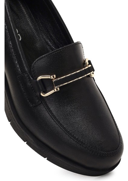 Kadın Siyah Tokalı Dolgu Topuklu Deri Comfort Loafer 25AFD154318