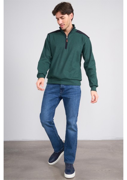 Çetinkaya Chester Polo 5281 Dik Yaka Selanik Sweatshirt Zümrüt modelleri