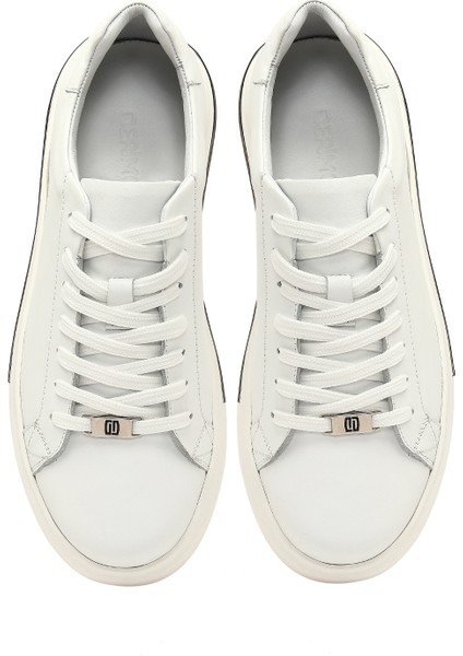 Erkek Beyaz Bağcıklı Kalın Tabanlı Deri Sneaker 25WFD612518