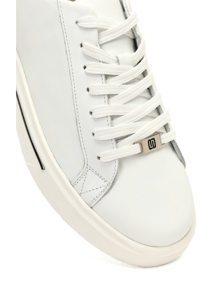Erkek Beyaz Bağcıklı Kalın Tabanlı Deri Sneaker 25WFD612518