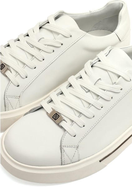 Erkek Beyaz Bağcıklı Kalın Tabanlı Deri Sneaker 25WFD612518