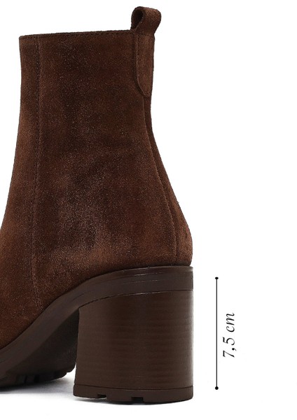 Kadın Kahverengi Fermuarlı Kalın Topuklu Süet Deri Bot 25WFD188410 fiyatları