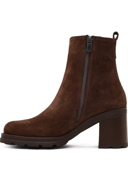 Kadın Kahverengi Fermuarlı Kalın Topuklu Süet Deri Bot 25WFD188410 fırsatları