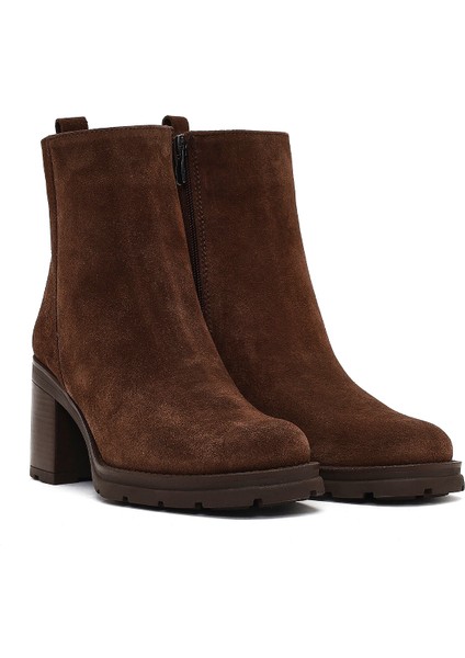 Kadın Kahverengi Fermuarlı Kalın Topuklu Süet Deri Bot 25WFD188410 indirimleri